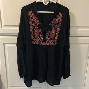 Johnny Was Black colorful Embroided V-Neck Beautifully Embellished Blouse Sz 1X